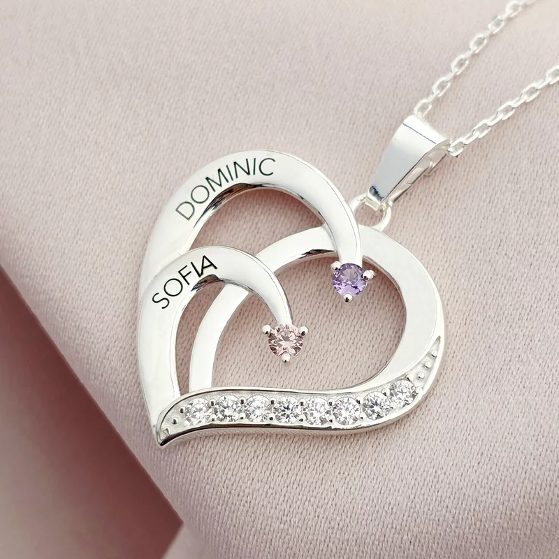 Történet a Szívünkben - 2 Név és Cirkónia Kristály- 925 Sterling Ezüst