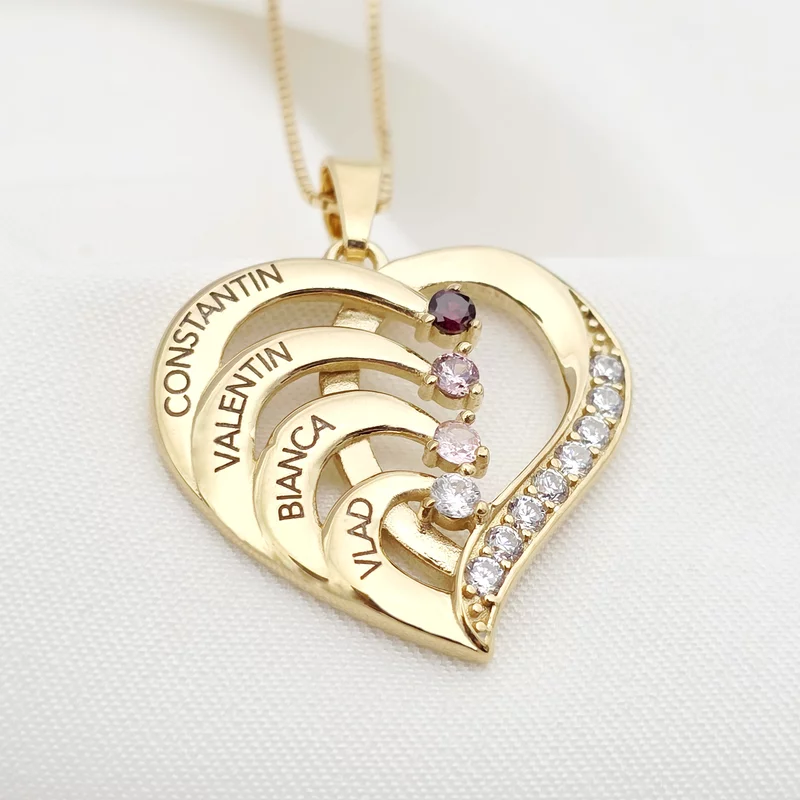 Történet a Szívünkben - 4 Név és Cirkónia Kristály- 18K Sárga Aranyozott 925 Sterling Ezüst