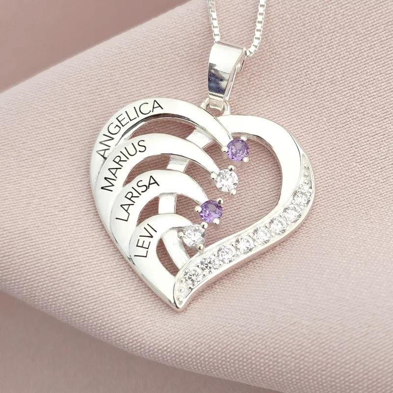Történet a Szívünkben - 4 Név és Cirkónia Kristály- 925 Sterling Ezüst