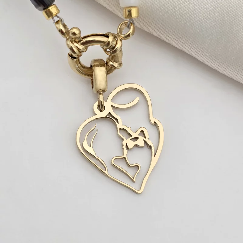 Új Család Nyaklánc – Szív Medál Anya, Apa és Kislány, Színes Gyöngysorral & Abalone Díszítéssel – 18K Aranyozott 925 Sterling Ezüst