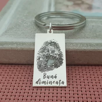 Ujjlenyomattal és üzenettel gravírozott kulcstartó lemez - Ezüst 925