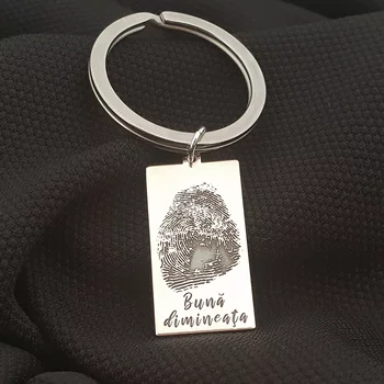 Ujjlenyomattal és üzenettel gravírozott kulcstartó lemez - Ezüst 925