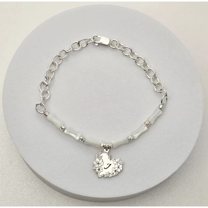 Virágcsokor Szívből Karkötő – Bambuszgyöngyök és Golyók – 925 Sterling Ezüst