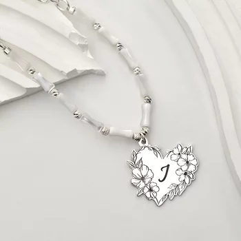 Virágcsokor Szívből Nyaklánc – Bambuszgyöngyök és Golyók – 925 Sterling Ezüst