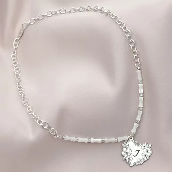 Virágcsokor Szívből Nyaklánc – Bambuszgyöngyök és Golyók – 925 Sterling Ezüst