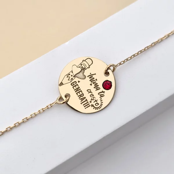 Bratara banut 15 mm - Inima ta creste generatii - Argint 925 placat cu Aur Galben 18K si Cristal Swarovski