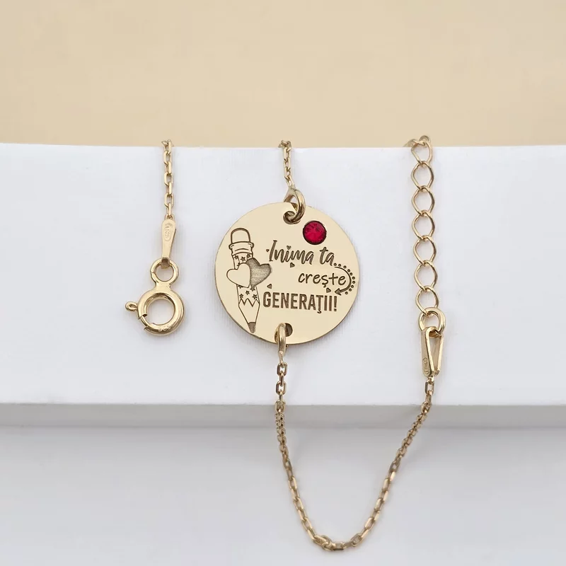 Bratara banut 15 mm - Inima ta creste generatii - Argint 925 placat cu Aur Galben 18K si Cristal Swarovski picture - 2