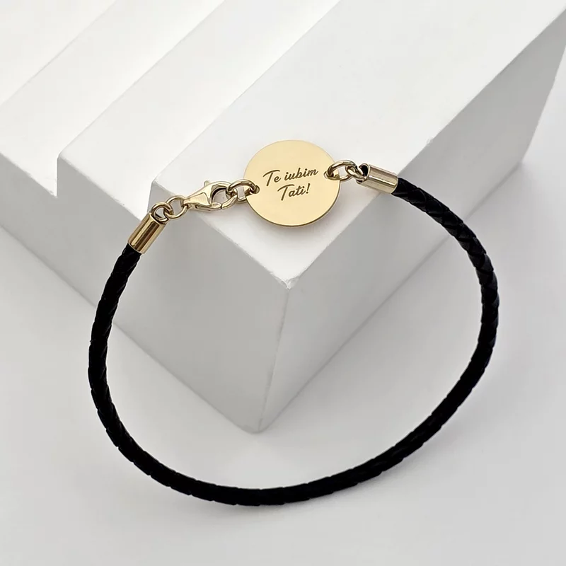 Bratara banut cu mesaj - Te iubim tati - Argint 925 placat cu Aur Galben 18K, piele impletita picture - 4