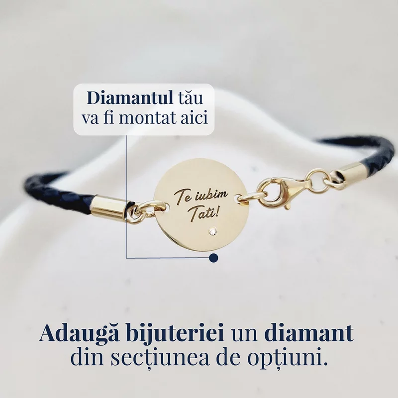Bratara banut cu mesaj - Te iubim tati - Argint 925 placat cu Aur Galben 18K, piele impletita picture - 3