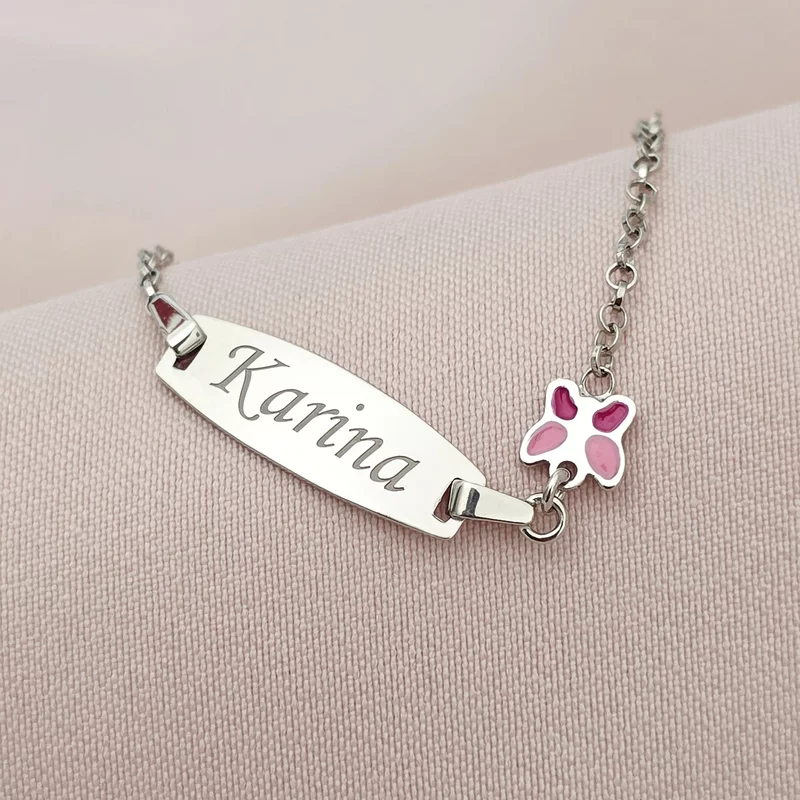 Bratara bebe - Placuta cu nume - Fluturas colorat si lantisor - Argint 925 Rodiat picture - 2