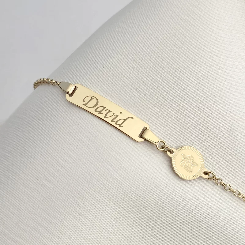 Bratara bebe - Placuta cu nume - Simbol ingeras si lantisor - Argint 925 placat cu Aur Galben 18K picture - 4