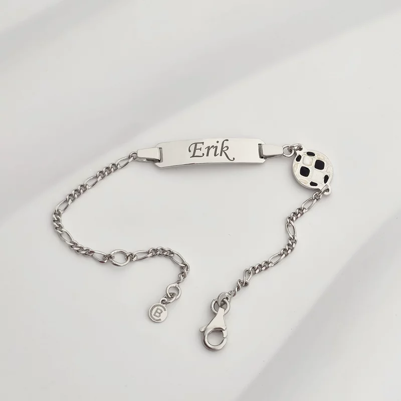 Bratara bebe - Placuta cu nume - Simbol minge de fotbal si lantisor - Argint 925 picture - 2