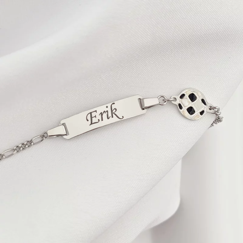 Bratara bebe - Placuta cu nume - Simbol minge de fotbal si lantisor - Argint 925 picture - 3