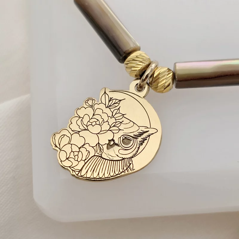 Bratara Bufnita Aurie - Perle Tubulare abalone metalizate & Bilute - Argint 925 placat cu Aur 18K picture - 2