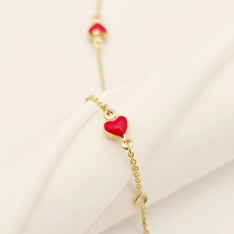 Bratara Chic Baby - Banut personalizat si Inimioare cu email rosu - Lantisor ajustabil - Aur Galben 9K picture - 4