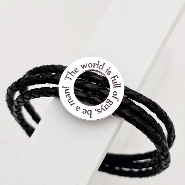 Bratara barbati model Compas cu mesaj personalizat - Argint 925 si Piele