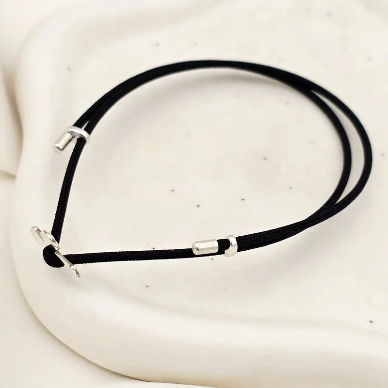 Brățara Cruce - Șnur negru Gros - Argint 925 picture - 2