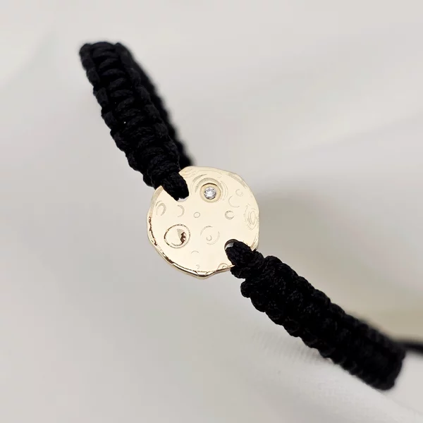 Bratara cu Diamant natural alb- Luna plina - Aur Galben 14K si snur reglabil impletit