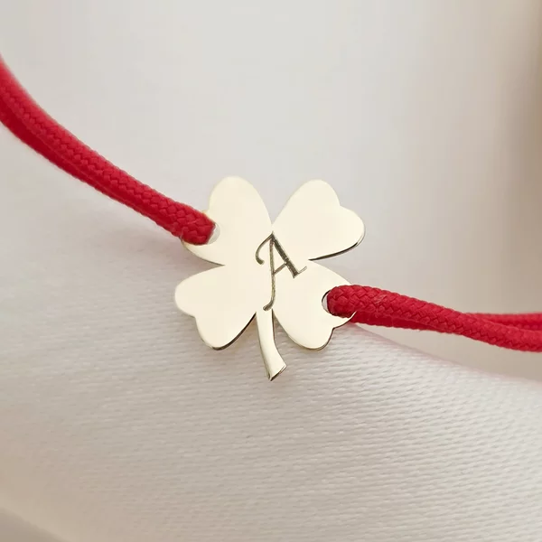 Bratara cu noroc - Trifoi 10 mm - Aur Galben 9K - Snur reglabil, diverse culori