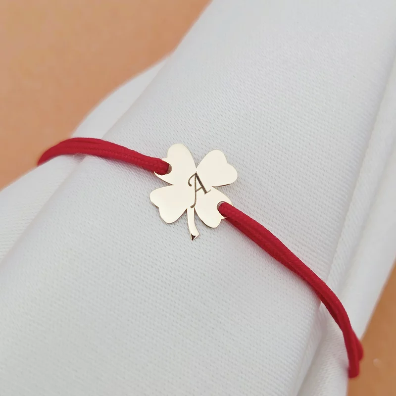 Bratara cu noroc - Trifoi 10 mm - Aur Galben 9K - Snur reglabil, diverse culori picture - 2