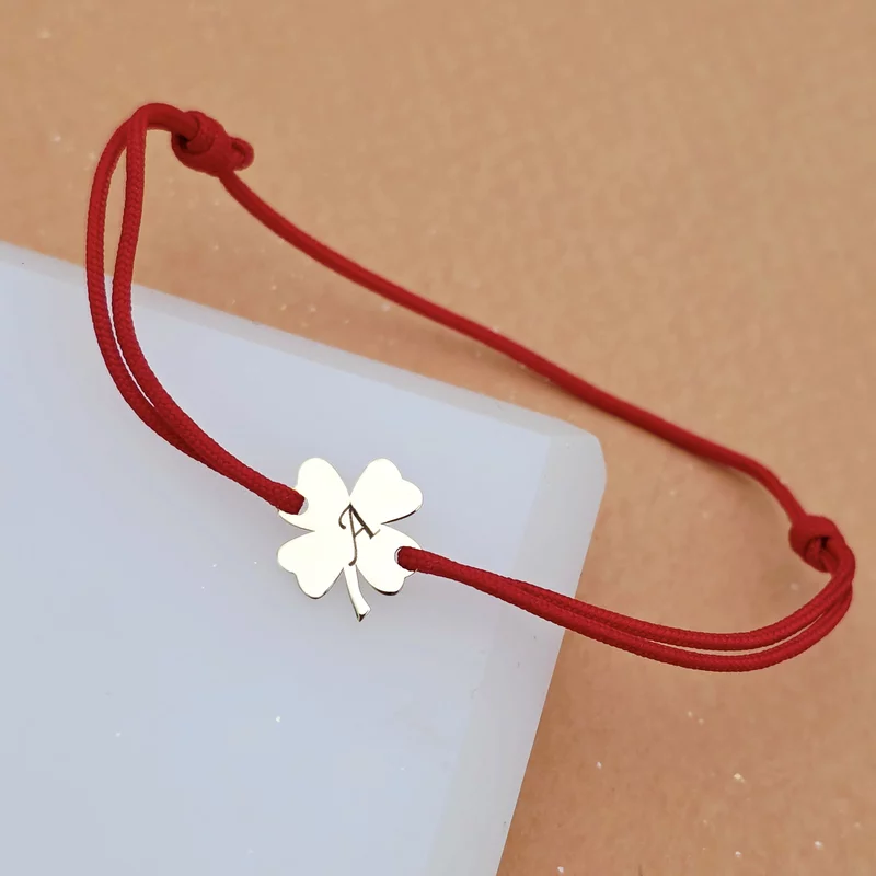 Bratara cu noroc - Trifoi 10 mm - Aur Galben 9K - Snur reglabil, diverse culori picture - 3