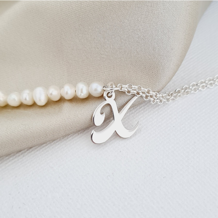 Bratara cu Perle - Initiala eleganta - Model combinat cu perle si lantisor - Argint 925 image15