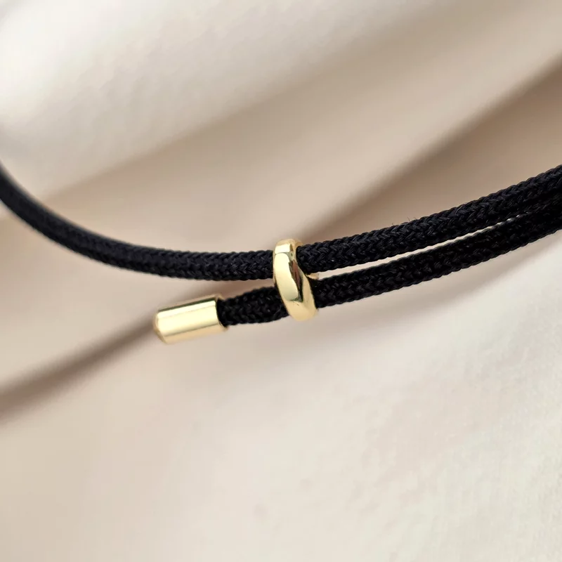 Brățară cu Șnur negru Gros și 3 Biluțe din Argint 925 Placat cu Aur Galben 18K picture - 4