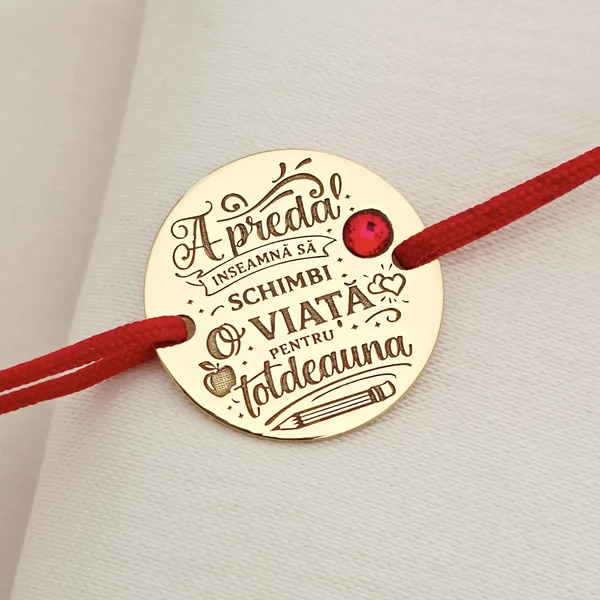 Bratara Educatie cu amprenta - Argint 925 placat cu Aur Galben 18K cu Cristal Swarovski - Snur reglabil, diverse culori