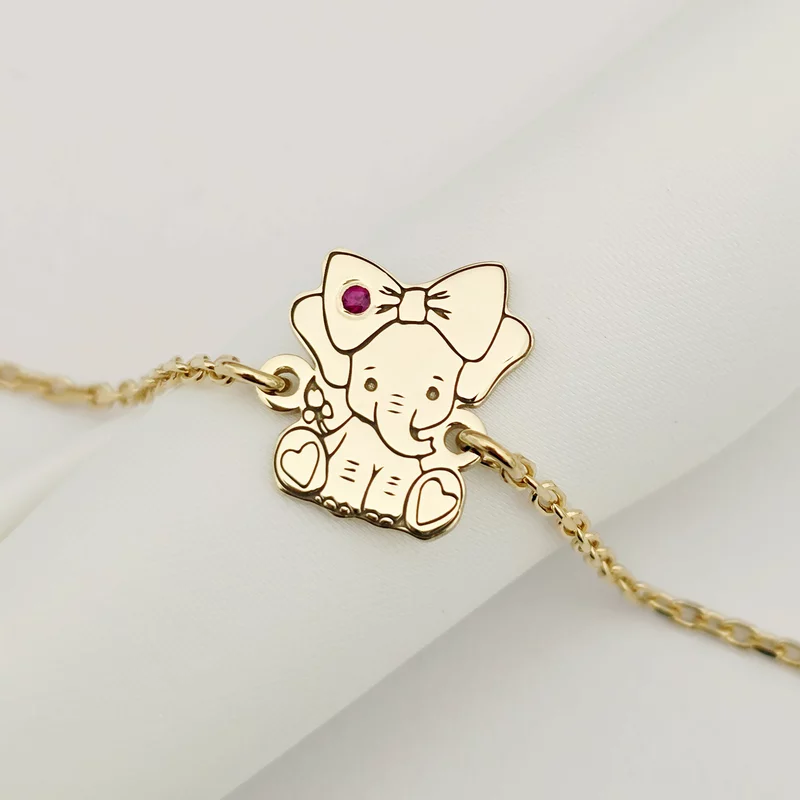 Bratara elefantel - cu Piatra pretioasa - Argint 925 placat cu Aur Galben 18K - Cu lantisor fata/baiat picture - 4