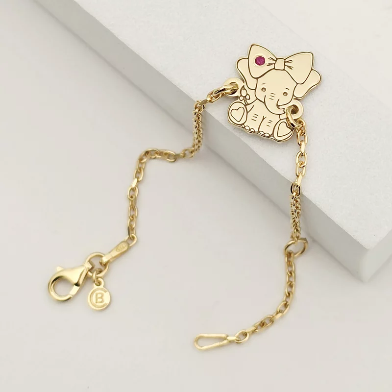 Bratara elefantel - cu Piatra pretioasa - Argint 925 placat cu Aur Galben 18K - Cu lantisor fata/baiat picture - 5