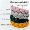 Bratara eleganta cu piele lata impletita - Placuta ovala cu gravura personalizata - Argint 925 - Inchizatoare clips inox