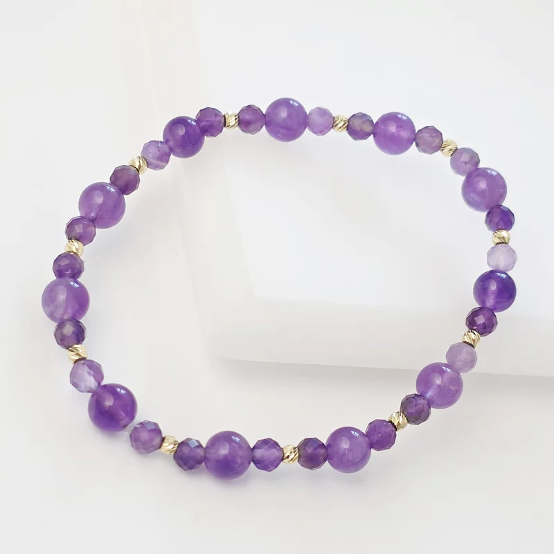 Bratara Eleganta din Ametist si Bilute din Aur 14K - Snur elastic picture - 5