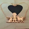Bratara Familie - 3 Membri - baiat cu pisica si caine Ciobanesc turcesc Kangal - Argint 925 placat cu Aur roz 18K, cu lantisor