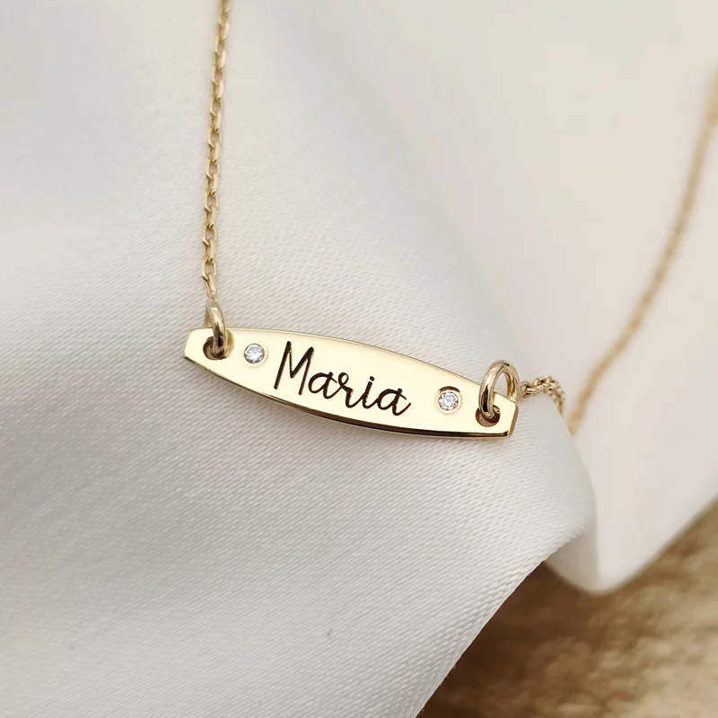 Bratara Fior al Identitatii - Model Placuta cu nume, 2 Diamante naturale si lant zale - Argint 925 placat cu Aur Galben 18K picture - 3