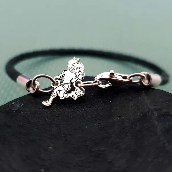 Bratara fotbalista - Argint 925, piele impletita