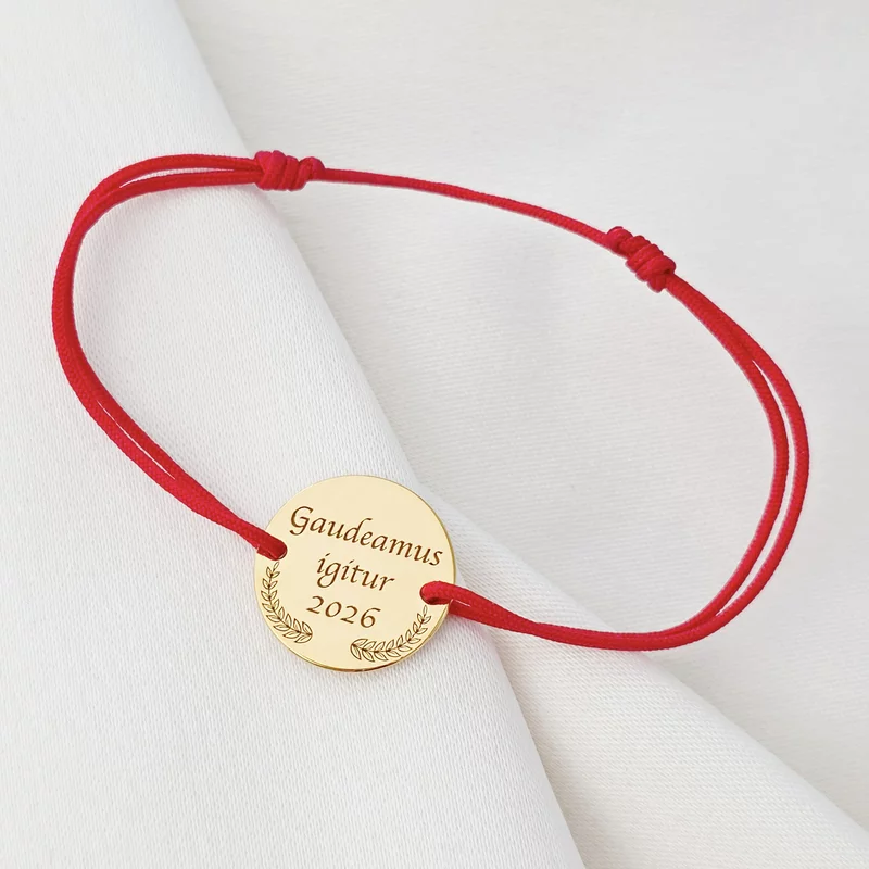 Bratara Graduation - Gaudeamus igitur - Banut 15 mm si snur reglabil - Argint placat cu Aur Galben 18K picture - 2