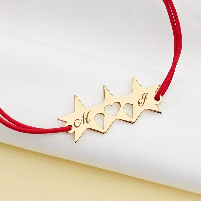 Bratara IMPREUNA - Constelatia mamei -  3 stelute personalizate - Argint 925 placat cu Aur Galben 18K - Snur reglabil picture - 3