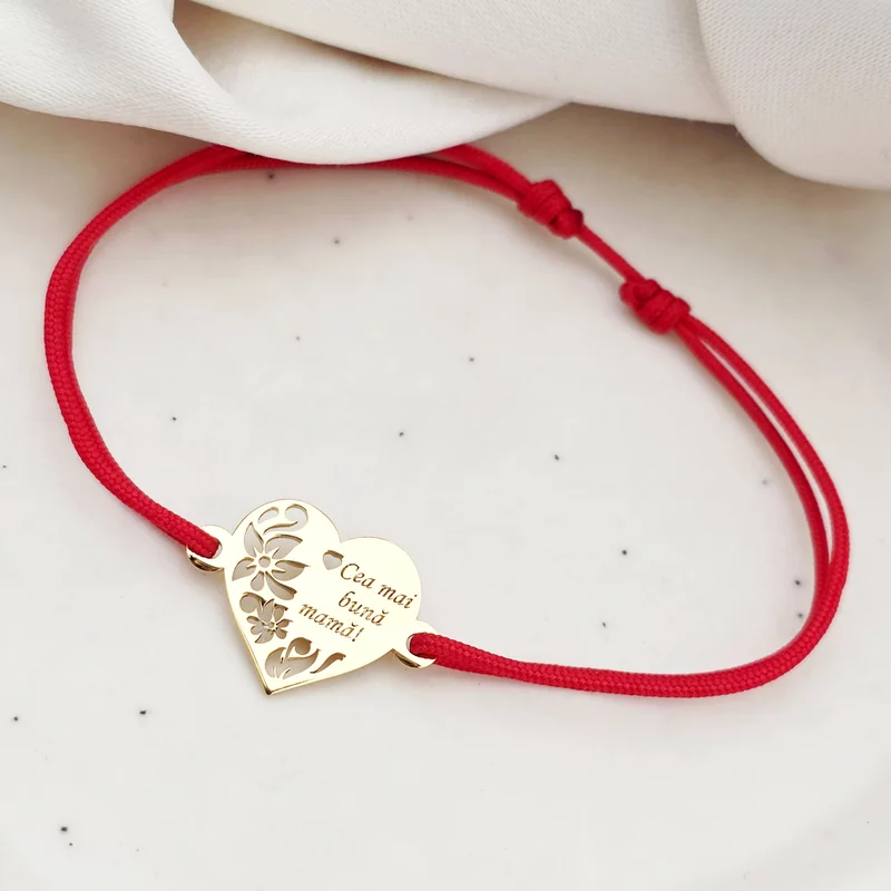 Bratara Inima decupata - Cea mai buna mama - Argint 925 placat cu Aur Galben 18K - Snur reglabil, diverse culori picture - 3