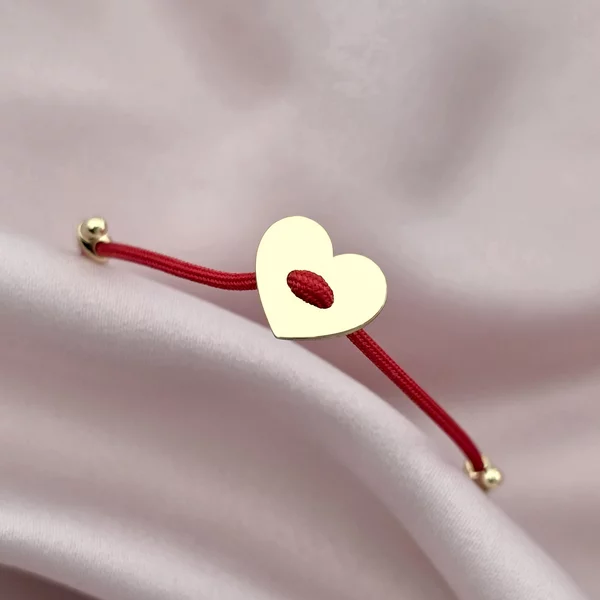 Brățara inima - Șnur rosu Gros - Argint 925 placat cu Aur Galben 18K