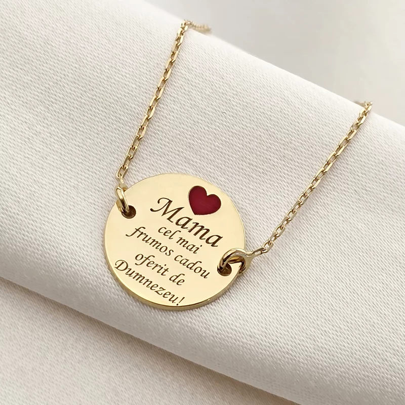 Bratara Mama, cadou de la Dumnezeu - Argint 925 placat cu Aur Galben 18K si inima cu email rosu - cu lantisor picture - 5