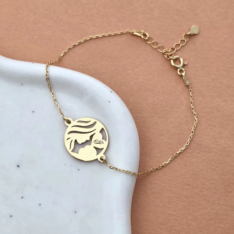 Brățară Mama și Bebe cu Bănuț Personalizat și Inimă Gravată - Argint 925 placat cu Aur Galben 18K picture - 2