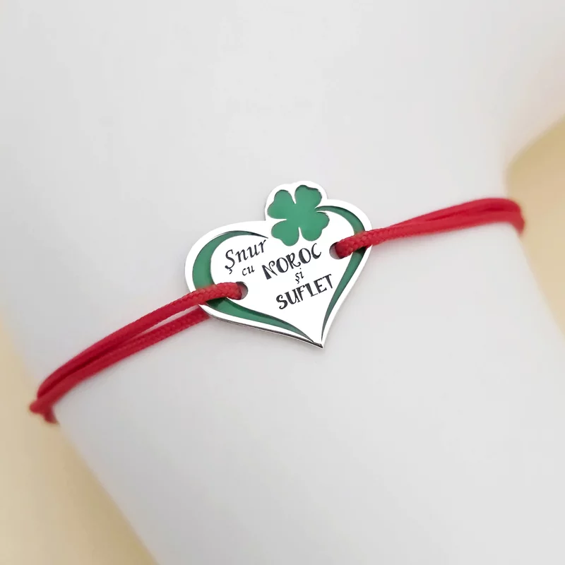 Bratara martisor - Simbol inima cu email colorat si text personalizat - Argint 925 - Snur reglabil picture - 2