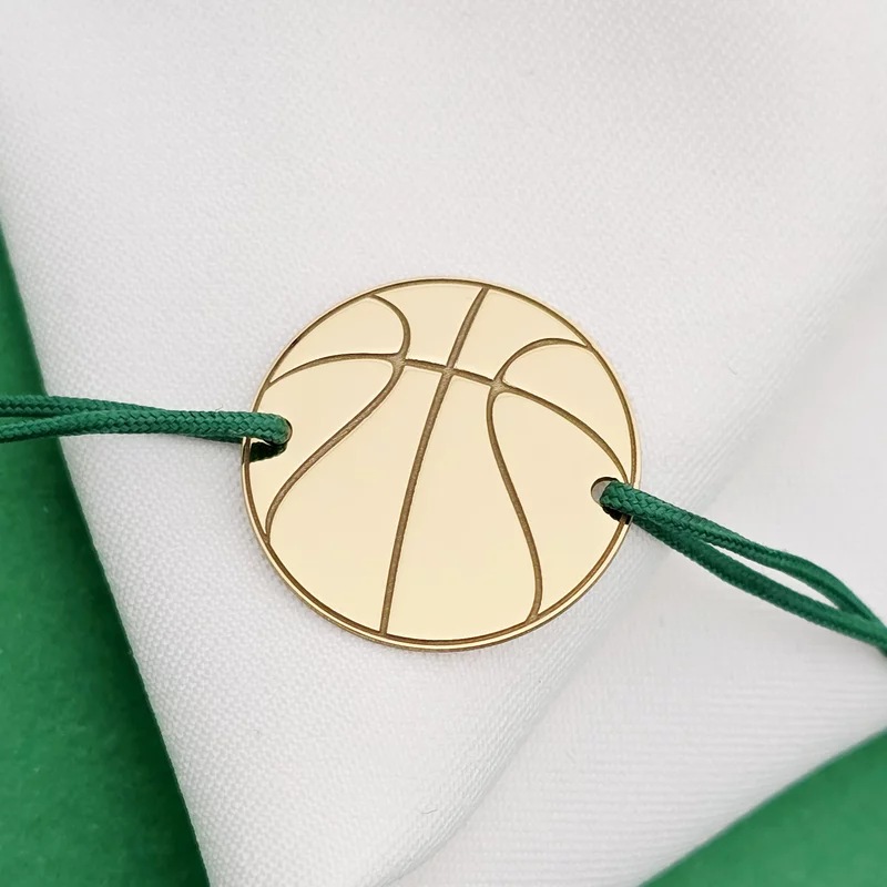 Bratara minge de baschet - Argint 925 placat cu Aur Galben 18K , snur matase vegetala reglabil picture - 4