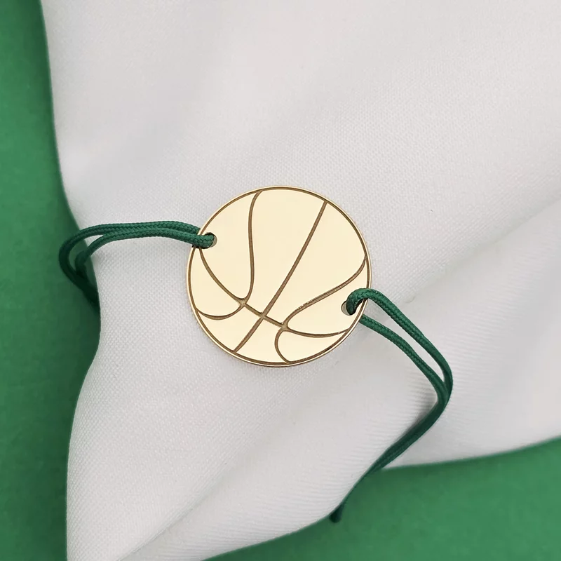 Bratara minge de baschet - Argint 925 placat cu Aur Galben 18K , snur matase vegetala reglabil picture - 3