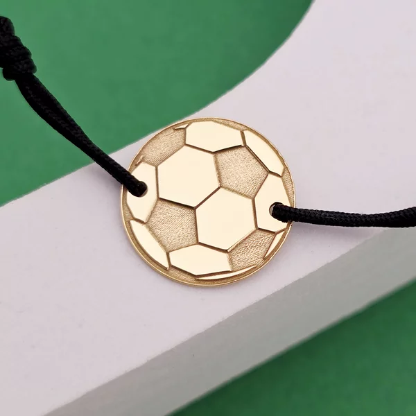 Bratara Minge Fotbal - Argint 925 placat cu Aur Galben 18K, snur reglabil