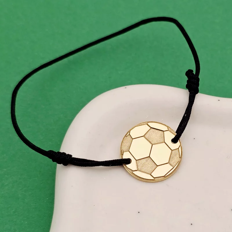 Bratara Minge Fotbal - Argint 925 placat cu Aur Galben 18K, snur reglabil picture - 3