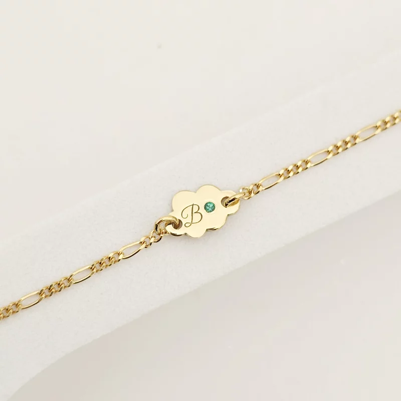 Bratara norisor - persoalizata cu initiala si Piatra pretioasa - Argint 925 placat cu Aur Galben 18K - Cu lantisor fata/baiat picture - 4