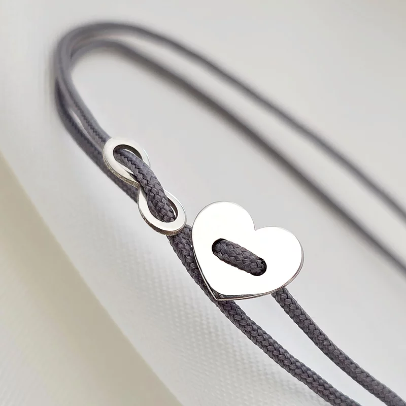 Bratara cu snur glisanta - Inima si infinit tip nasture - Argint 925 picture - 5