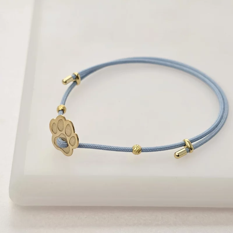 Brățara  Paw  –  pandantiv lăbuță si 2 biluțe 3 mm pe Snur blue Gros, din Argint 925 placat cu Aur Galben 18K picture - 3