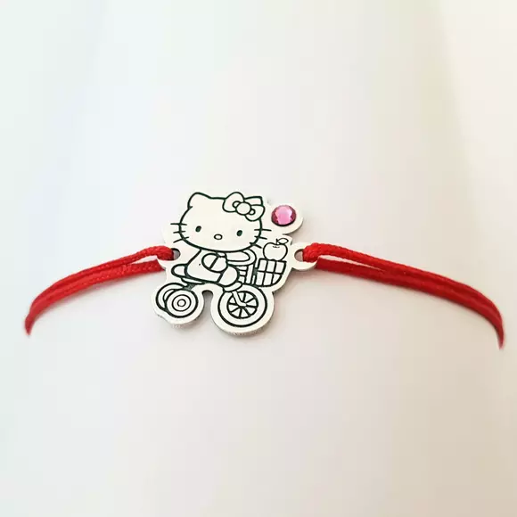 Bratara personaj - Hello Kitty - model decupat - Argint 925 - cristal Swarovski -  snur reglabil
